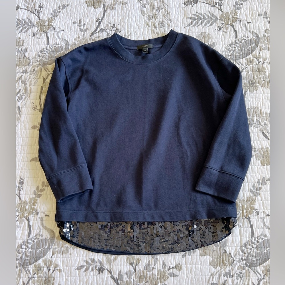 J. Crew Navy Blue Sweater with Sequin Hem • XS